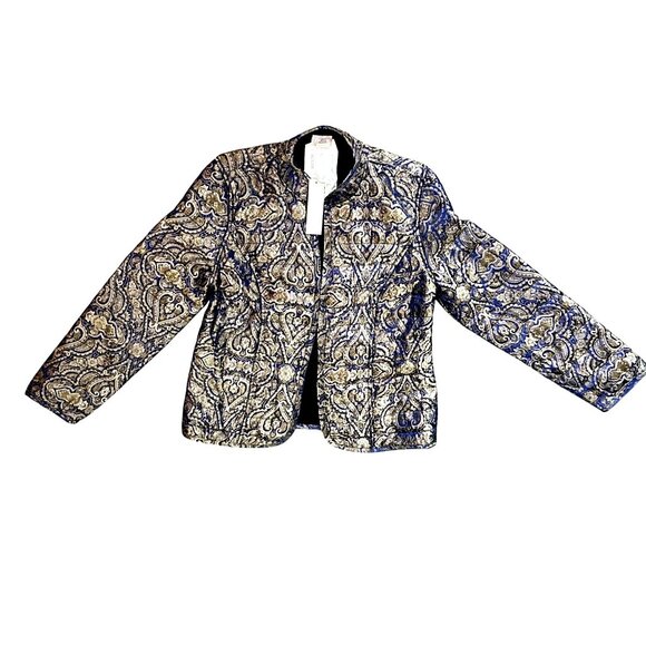 Chicos Reversible Quilted Puffer Jacket Elegant Blue Gold Paisley Lightweight 00 - Picture 13 of 13
